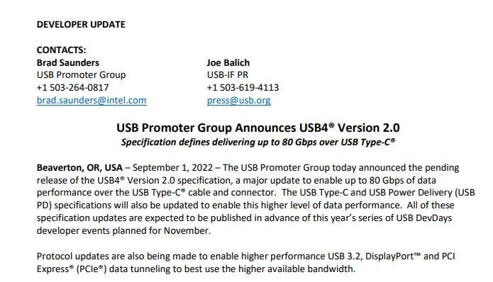 Linux 6.5 添加对 USB4 v2 协议的初始支持